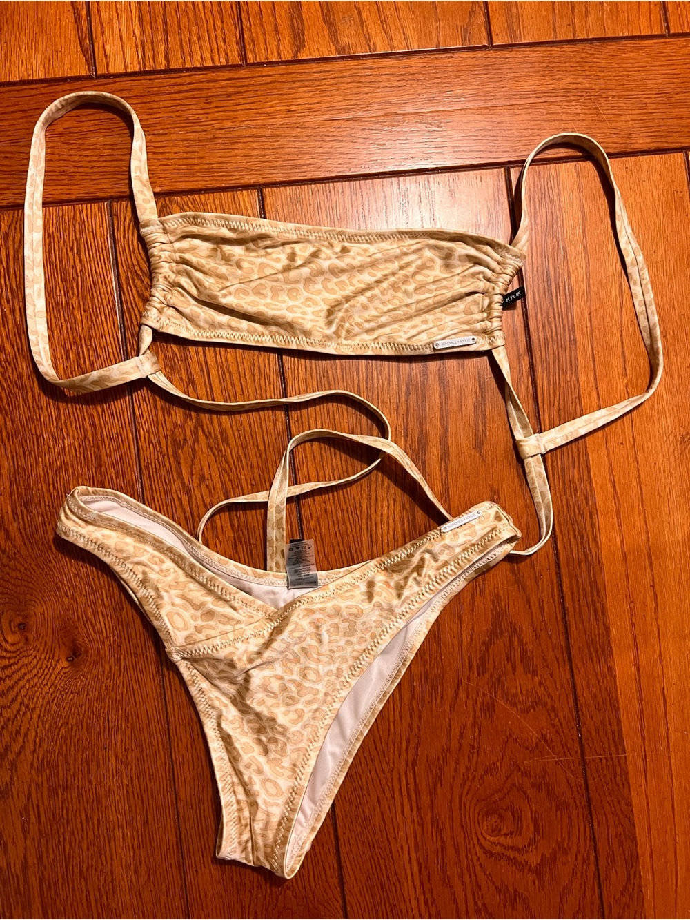 Kendall & Kylie Golden Leopard Print Two-Piece Bikini Set - S